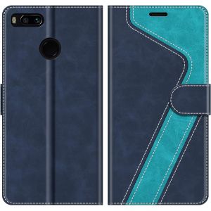 KALANKA-Coque pour Xiaomi Mi A1, Housse en Cuir Magnétique Fonction Stand Étui pour Xiaomi Mi A1, Bleu - Neuf