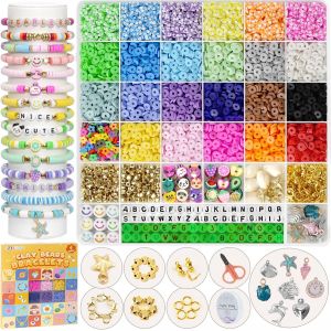 6100 Pi&egrave;ces Perles Pour Bracelet, 24 Couleurs De Perles Pour Bijoux, Inclure Perles Heishi Uv Perles De Lettres Perles D'argile Perles De Smiley Pendentifs, Kit Fabrication Bijoux - Neuf