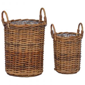 vidaXL Panier de Plante avec stockage 2 pcs Marron Rattan Kubu - Neuf