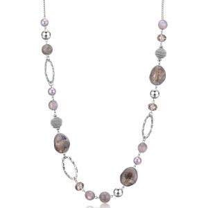 Kal-Collier Long De Perles En Argent - Collier Boheme Long Avec Perles De Cristal Et De Pierre Bijoux Fantaisie - Belle Idée De Cadeau De Fête Des Mères - Neuf
