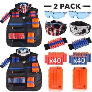 Ensemble De Gilet Tactique Pour Enfants Gafild Pour Nerf - Comprend 80 Fl&eacute;chettes, 2 Clips, 4 Brassards Et 2 Lunettes De S&eacute;curit&eacute; Pour Des Batailles N-Strike Ultimes ! - Neuf