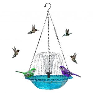 Abreuvoir a oiseaux d'exterieur &iquest; solaire &iquest; pour le jardin et les oiseaux &iquest; decoration suspendue pour jardin et balcon, colibris bleus - Neuf