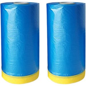 2 Pi&egrave;ces Masker avec Ruban de Masquage Film Ruban Adh&eacute;sif Toil&eacute; Masquage Protection Feuilles de Poussi&egrave;re Imperm&eacute;able Couverture Peinture de Voiture Bleu 200cm x 20m - Neuf