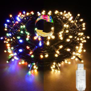 JGD-Guirlande lumineuse de No&euml;l &agrave; 100 LED avec minuterie aliment&eacute;e par USB, couleur changeante chaude &agrave; multicolore pour int&eacute;rieur/ext&eacute;rieur, Halloween, maison, sapin de No&euml;l - Neuf