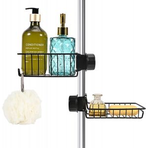 Porte Savon Sans Per&ccedil;age, 2x Porte Shampoing Inox, Serviteur De Douche, Etagere, Noir, Porte Savon Barre Douche &agrave; Suspendre, Support Savon Gel Pour Tringle 18-27mm - Neuf