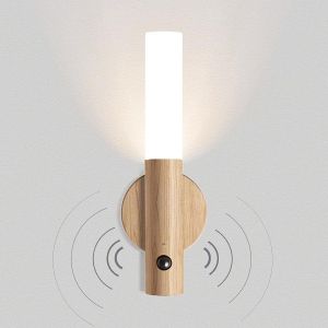 Luminaire Applique Murale Bois Batterie Led Veilleuse Enfant Sans Fil Détecteur De Mouvement Portable Vintage Lampe De Placard Usb Rechargeable Lampe De Nuit Magnétique Eclairage De Chevet - Neuf