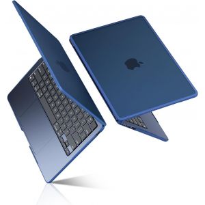 TPU Coque Compatible avec MacBook Air 13,6 Pouces M4 M3 M2 2025 2024 2022, A3240 A3113 A2681, Cadre Anti-Rupture, Mac 13 Étui de Protection Rigide Housse - (Bord Bleu) Minuit Mat - Neuf