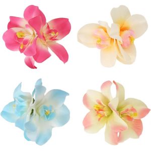 Kal-4pcs Pinces Cheveux Fleur Artificielle Pour Femmes, Barrettes Fleur Hawa&iuml;enne Hibiscus Plumeria &Eacute;pingles Cheveux Boh&egrave;mes Accessoires Capillaires Pour D&iquest;&Eacute;t&eacute; Bord Mer Mariage (4 Couleurs) - Neuf