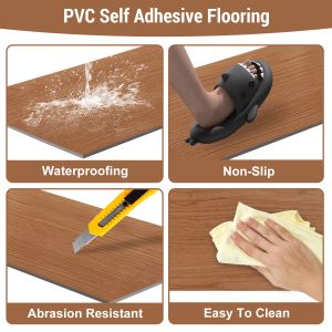 Sol vinyle PVC Adh&eacute;sif, 91,5 x 15,2 cm (L x B), 2 mm d'&eacute;paisseur, 36 Pi&egrave;ces 5 m&sup2; Marron - Neuf