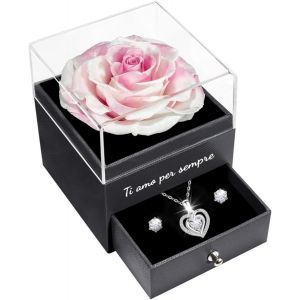 Amour Cadeau Noël Pour Femme&amie&maman&mamie, Vraie Rose Eternelle Avec Bijoux, Ti Amo Per Sempre Avec Coeur Collier Pour Anniversaire Noël Saint Valentin Fête Des Mères - Neuf