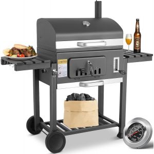 Barbecue Charbon de Bois Grande, Barbecues à Charbon avec Couvercle,Roulettes, Thermomètre et Cheminée, Barbecue Exterieur pour Camping et Jardin - Neuf