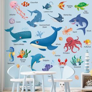ERYI-Stickers Muraux Sous La Mer, Autocollants Mural Animaux Marins, Décoration Murale Pour La Chambre D'Enfant Salon Bébé Pépinière Salle De Bain - Neuf