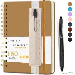 Eryi-Carnet De Notes Avec Stylo, Cahier Spirale A5 Ligné 160 Pages / 80 Feuilles, Couverture Rigide En Cuir, Journal Avec Stylo Et Porte-Stylo, Carnet Bloc-Notes, 14.5 X 21 Cm, 80 G/M² - Khaki - Neuf