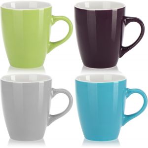 ERYI-® 4X Tasses À Café En Céramique - Tasses À Café Au Design Moderne - Cafetière Pour Boissons Froides Et Chaudes - Tasse À Poignée Colorée - Gobelet 300 Ml (.4X - Bleu/Gris/Vert/Violet) - Neuf