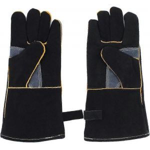 Gants résistants à la chaleur et au feu Gants de soudage CheminéeCuisinièreFourGrillSoudageBarbecueManiqueManiqueGants de protection en cuir de vachette de 14 pouces - Neuf