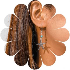 Senior-Boucles D'oreilles Boho Turquo Perles Étoile Boucles D'oreilles Étoile Mer Boucles D'oreilles Argent Vintage Ethnique Pierres Boucles D'oreilles Crochet Boucles D'oreilles Pour Femmes[L1636] - Neuf