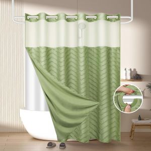 Rideau de douche et doublure en tissu lavable &agrave; chevrons, style boh&egrave;me, vert sauge, 180 x 188 cm (71 x 74 pouces). - Neuf
