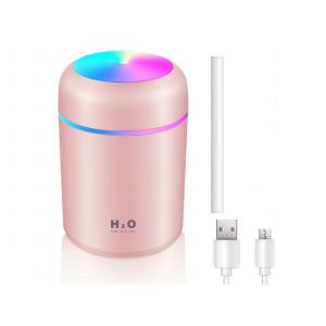 Purificateur d'air et humidificateur USB pour voiture avec lumi&egrave;re LED - Rose - Neuf