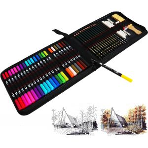 Kalanka-Feutres Pinceaux 24 Couleurs Feutres Aquarelle Stylo Marqueur &Agrave; Pointe Double Avec Stylos &Agrave; Pointe Fine +21 Pcs Crayons De Dessin Crayons De Croquis Kit Pour Peinture - Neuf