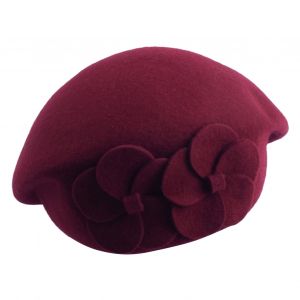 Béret Chapeau À Double Fleurs, Élégant, Classique, Uni, Doux, Garde Au Chaud, Couleur Unie, Automne Hiver, Casquette D'artiste Français Pour L'extérieur-Vin Rouge - Neuf