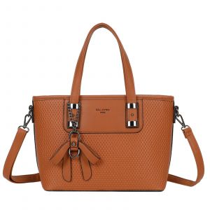 Sac Cabas pour Femme Texturé Embossé à Effet Tressé avec N?ud et Bandoulière Gallantry Marron - Neuf