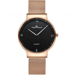 Montre En Alliage De Couple &Agrave; La Mode Cadran Rond Montre-Bracelet &Agrave; Quartz Analogique (Or Noir Femelle) - Neuf