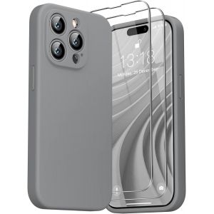 3 en 1 Coque Silicone Liquide pour iPhone 14 Pro Max 6.7"" - avec 2 Verre Tremp&iquest;&iquest; - ?tui Protection Pr&iquest;&iquest;cise de Cam&iquest;&iquest;ra [R&iquest;&iquest;sistant aux Rayures] [Antid&iquest;&iquest;rapant], Gris - Neuf