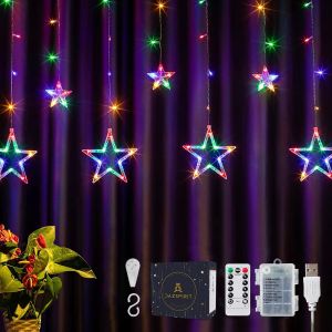 Kal-12 Étoiles Rideaux Lumineux Guirlandes Lumineuses Décoration, 3.5m 138led Guirlande Etoile Avec 8 Modes D¿Éclairage Pour Mariage, Noël Déco, Vacances, Festivals, Intérieur Et Extérieur - Neuf