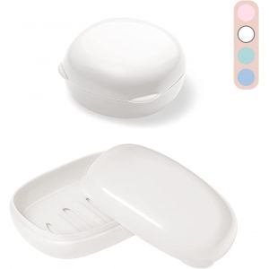 Lot de 2 porte-savons de voyage en plastique avec couvercle, étanche, pour voyage, randonnée, douche, salle de bain, école (blanc) - Neuf
