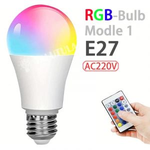 Kalsa-Ampoule Led Multicolore Rgb, 16 Couleurs, 220v, Éclairage Domestique, Intensité Variable, 24 Touches, Télécommande, Néon,Modle-1-220v, - Neuf