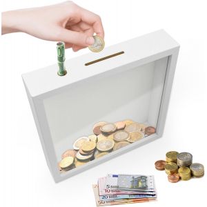 Cadre Photo 3D &Agrave; Remplir - Tirelire Personnalisable,Cadre Photo Profond,20 X 20 Cm,Pour Objet Jusqu'&Agrave; 3,2 Cm,Cadre Pour &Eacute;conomie/D&eacute;coration Murale,Avec Led 3M Et Rubans,Blanc - Neuf