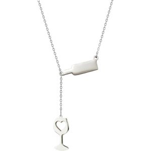 Collier Verre Vin,Femmes Dainty Argent Acier Inoxydable Vin Verre Pendentif Collier Cadeau Pour Bff - Cadeau D'amateur De Vin - Neuf