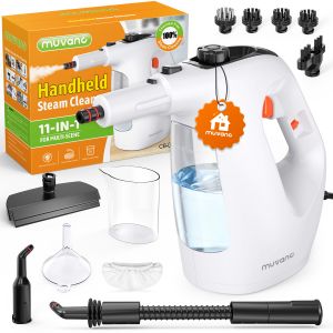 MUVANO Nettoyeur Vapeur &agrave; Main 1200W 450ml 11-en-1 | 135&deg;C Haute Pression Nettoyage &Eacute;colo Sols Vitres Canap&eacute;s & D&eacute;froisseur Blanc - Neuf