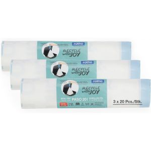 Paso Jeu De Sacs Poubelle 3 Rouleaux À 20 Pcs Pour Paso 20L, Plastique (Pp Recyclé), Blanc, 3 X 20 Stück (40.0 X 30.0 X 16.6 Cm) - Neuf