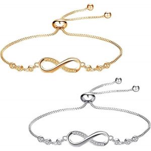 Eryi-2pcs Bracelet Signe Infini Pour Femme, Bracelet Infini Femme, Bracelet Bijoux En Argent Sterling Zircone Cubique Amour Cadeau Pour L'anniversaire De Noël Saint Valentin - Neuf