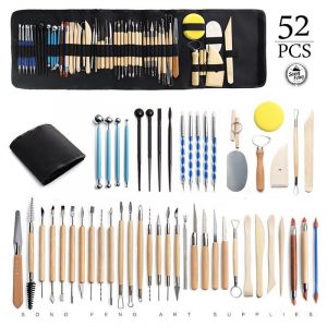 Kit D'outils Poterie, Argile Polymère Céramique, Kit Sculpture, Modelage, Poterie, D'argile Sculpture Avec Sac Rangement, Tablier Pour Peinture Sur Roche, Pâte À Modeler, Gaufrage, Nail Art Diy - Neuf