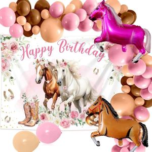 CAUC-18 pcs d&eacute;corations de f&ecirc;te pour chevaux ballons pour la course de chevaux toile de fond pour photos de filles sur le th&egrave;me du cheval fournitures de f&ecirc;te d'anniversaire pour cow-girl de l'ouest - Neuf