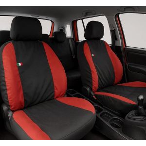 NouvelHorizonstore-Housses de si&egrave;ge Auto compatibles avec Panda &agrave; partir de 2012, fabriqu&eacute; en Italie, Tissu Polycoton, Ensemble Complet (Noir, Rouge, 02 - Dossier arri&egrave;re 50e50) - Neuf