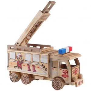 Children Mini Wooden Fire Rescue Truck Toy Kids Educational Sliding Fire Rescue Car Model - Neuf