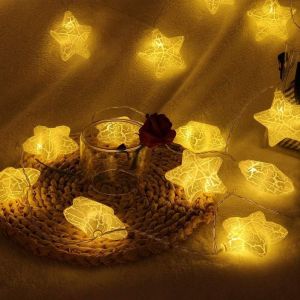 Kal-Bandes Led Blanc Chaud En Forme D'étoile Lumières Nocturne À Led Pour Enfants, Chambre À Coucher, Couloir, Couronnes, Mariage, Décorations De Noël U2013 Fonctionnement À Piles 20led (B) - Neuf