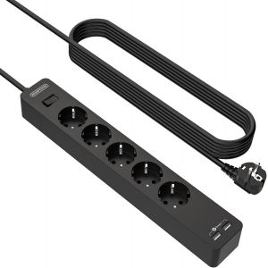 Multiprise 3M Avec Usb, Multiprise Noire Avec 5 Prises Et 2 Ports Usb, Livré Avec Support Mural, Murale Montage, Avec Interrupteur, Protection Pour Les Enfants, Noire - Neuf