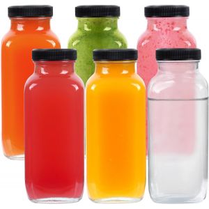 Cmws-Bouteilles En Verre 475 Ml Avec Couvercles [Lot De 6] - Bouteille Reutilisable, Bouchons Noires - Bouteille Vide Pour Eau, Lait, Th&eacute; Glac&eacute;, Miel, Smoothies, Kombucha, Bubble Tea - Neuf