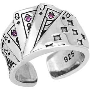 Bague Vintage Épaisse En Argent Avec Carte De Poker-Bague Ouverte Réglable-Bijoux Pour Homme Et Femme.[Y960] - Neuf