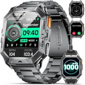 Montre Connectée Homme Avec 1000 Mah 50 Jours Batteria 2.13'' Amoled Écran 10atm Imperméable Bluetooth Appel Boussole/Podómetro/Fréquence Cardiaque 100+ Modes Sportifs Android Ios Smartwatch Homme - Neuf