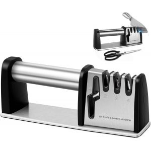 Aiguiseur De Couteaux Professionnel 2024-Upgrade,4 En 1 Couteaux Et Ciseaux Aiguiseur,Affûteur De Couteaux,Aiguisage De Couteaux,Ergonomique,Knife Sharpener (Acier Inoxydable) - Neuf