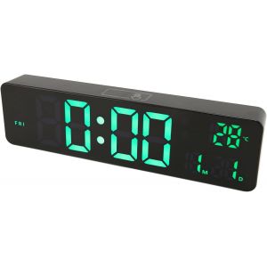 Dpofirs Horloge Murale Numérique 10 Pouces, Horloge LED avec Affichage de la Température 12/24 Heures, Horloge LED Rétroéclairée Verte Silencieuse Alimentée par Batterie pour Chambre à - Neuf