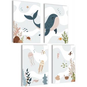 Eryi-Ensemble De Posters Pour Chambre D'enfant, Garçon, Bébé, Chambre D'enfant, Fille, Décoration De Chambre De Bébé, Images Pour Chambre De Bébé, Ensemble D'animaux Marins - Neuf