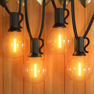 KAL-Guirlande Guinguette Extérieur G40, 7.6M/ 25Ft Guirlande Lumineuse Exterieure Avec E12 12+1 Led Ampoules Ip45 Imperméable, Blanc Chaud Chaîne Lumiere Exterieur Pour Patio Fête Mariage - Neuf