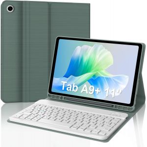 Clavier Bluetooth AZERTY Fran&ccedil;ais pour Samsung Galaxy Tab A9+ 2023 11 Pouces, &Eacute;tui Clavier Magn&eacute;tique Coque avec Pen Holder, Vert fonc&eacute; - Neuf