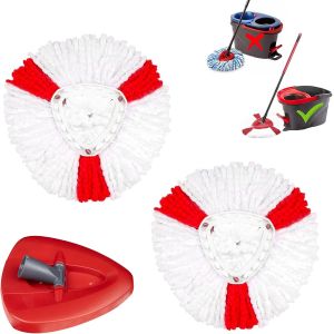 KALANKA-Recharge Serpillere, Microfibre Têtes de Balai pour Vileda&O-Cedar Easywring Replacement Heads, Accessoires pour Serpillières (2 Tête de Mop & 1 Base) - Neuf